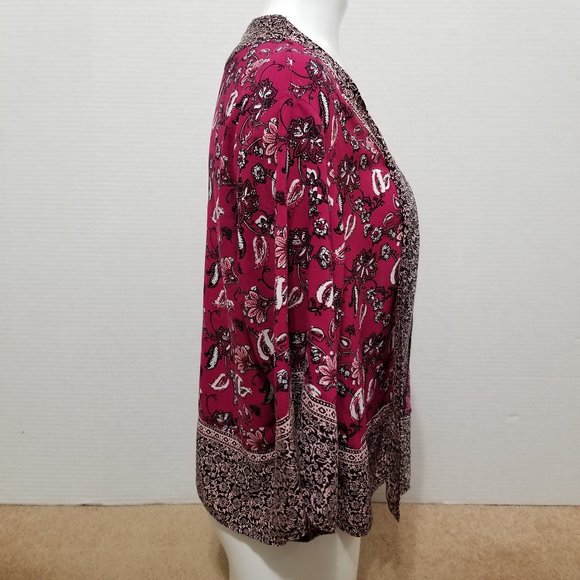 Torrid top 00/0 Border Print Cropped Kimono open front cardigan floral paisley - Picture 4 of 15